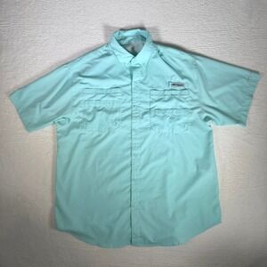 Columbia PFG Men's Short Sleeve Button‎ Up Fishing Vented Shirt Light Blue XL